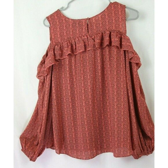 Worthington Print Blouse Cold Shoulder Pink Floral Long Sleeves Womens Petite L - Picture 2 of 8